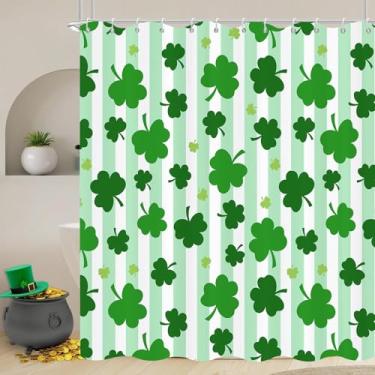 Imagem de Gloriousa Cortina de chuveiro Dia de São Patrício Trevo Verde Trevo Irlandês Tecido Curtians de Chuveiro com 12 Ganchos Listrado Primavera Impermeável Decoração de Banheiro Banheiro 183 x 183 cm