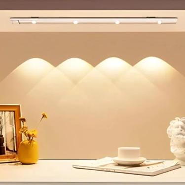 Imagem de Genérico Lâmpada LED Ultra Fina com Sensor de Movimento, Recarregável USB, Sem Fio, 20/30/40/60cm, Branco, Alumínio, para Armários, Despensas e Prateleiras