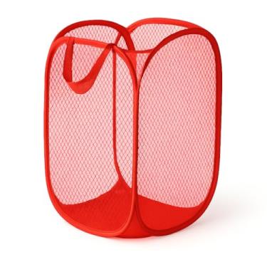 Imagem de Cesto Organizador Nylon Telado Multiuso Porta Treco Brinquedos Roupas Dobrável (Vermelho)