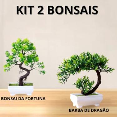Imagem de Genérico, Kit 2 Bonsai Barba de Dragão e Fortuna Plástico Realista Natural Pinho Bonsai para Decorações