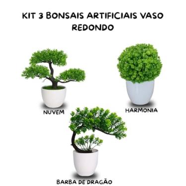 Imagem de Genérico, Kit 3 Bonsais Plantas Artificiais Ornamentais Vaso Retangular – Verde Decorativo Sofisticado