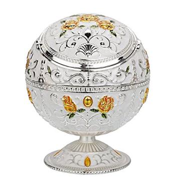 Imagem de Cinzeiro à prova de vento com tampa para cigarros, cinzeiro portátil de metal, eliminador de odores para ambientes internos e externos, padrão rosa estampado à mão com brilho para homens e mulheres