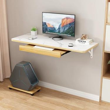 Imagem de Mesa flutuante de parede para computador, mesa flutuante, mesa de parede para espaços pequenos, mesa de estudo, mesa portátil para laptop com bandeja de teclado ajustável (70 cm/27,5 pol, cor de