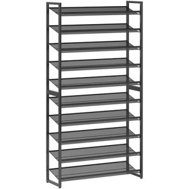 Imagem de Nunsino Sapateira 880 16BB, capacidade máxima de 50 pares, prateleira de armazenamento de sapatos de metal de 10 níveis, organizador de sapatos empilhável de 5 níveis para garagem, entrada, preto
