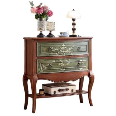 Imagem de NRNQMTFZ Mesa de console para entrada com 2 gavetas e prateleira de armazenamento aberta, armário buffet, mesa de sofá, armário de armazenamento independente para sala de estar