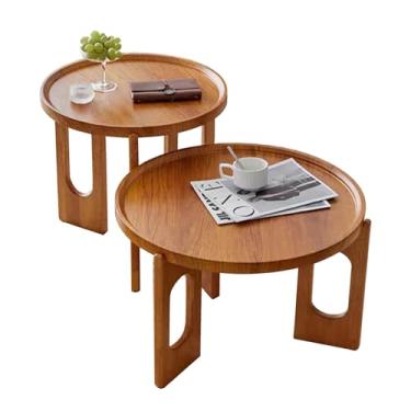 Imagem de Mesa de centro redonda para sala de estar, mesa lateral para sala de estar, mesa de centro retrô, design de madeira de meados do século, mesa de decoração de casa para sala de estar (cor tronco)