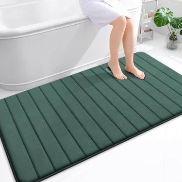Imagem de OLANLY Tapete de banho listrado de espuma viscoelástica 139 x 99 cm, tapetes de banheiro absorventes super macios, secagem rápida, tapetes de chuveiro laváveis na máquina, tapete de banho, acessórios