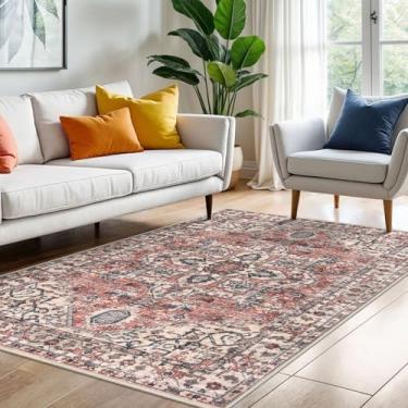 Imagem de KOZYFLY Tapete lavável de 1,2 x 1,8 m para entrada, antiderrapante, lã sintética, estampada, tapete para cozinha, quarto, corredor, sala de estar, decoração de piso interno, terracota/bege