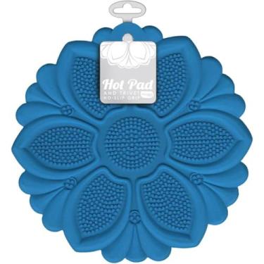 Imagem de Talisman Designs Almofada quente de silicone antiderrapante e tripé, proteção de superfície contra pratos quentes, resistência ao calor de até 500 graus, suprimentos de cozinha multiuso, azul (conjunto de 1)