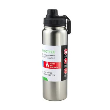Imagem de Garrafa Térmica 800 ml – Inox 304, Duplo Vácuo, Base Emborrachada Antiderrapante – 24h Frio / 12h Quente (Cinza Inox)
