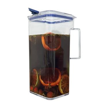 Imagem de Vinseen Jarra de água de plástico com tampa de 1,8 L e alça para geladeira, chá gelado e café, jarra de água, para bebidas quentes/frias e leite (azul)