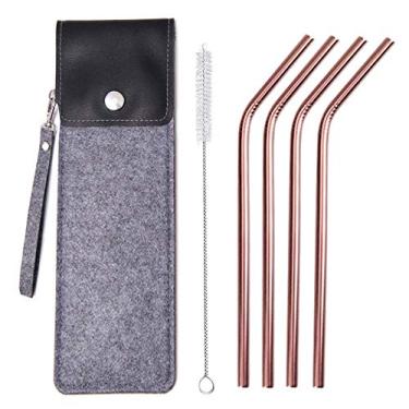 Imagem de Vlocemon Canudos de metal reutilizáveis com pontas de silicone, estojo e escova, canudo de aço inoxidável de 21 cm para copo de 590 ml (caixa de presente de ouro rosa)