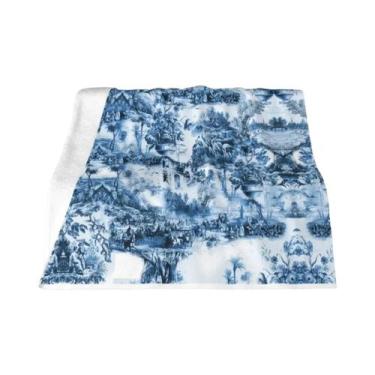 Imagem de Cobertor De Fleece Floral Preto E Branco Toile De Jouy Macio E Quente 