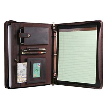 Imagem de Capa de couro profissional para portfólio de negócios, fichário com 3 anéis, organizador de documentos de negócios com zíper, pasta para tablet, com bloco de notas tamanho carta (versão atualizada