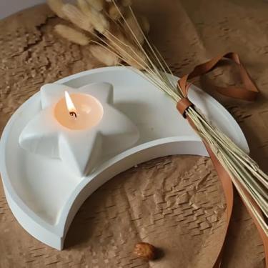 Imagem de 1 molde de silicone pentagrama de resina epóxi, estrela geométrica flexível para castiçais, espelho de gesso, faça você mesmo, decoração de casa, branco