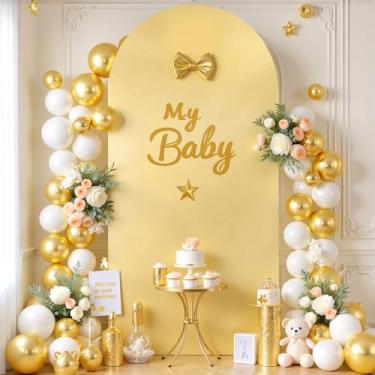 Imagem de Capa de fundo de arco de ouro amarelo, 1,8 m, balão de festa de aniversário, capas de arco dourado, pano de fundo elástico, capas de arco de casamento, elastano, banquete, chá de bebê, decoração de