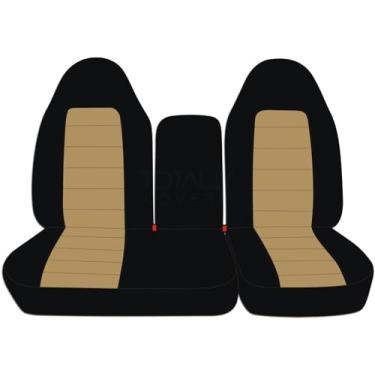 Imagem de Totalmente compatível com capas de assento de caminhão 1997-2000 Ford F-150 em dois tons (parte frontal 40/60 banco dividido) com console central de abertura/apoio de braço sólido - frente (21 cores) série F F150Totally Covers Opening Console marrom TCCSCTT26-13-9700FF150-46OC