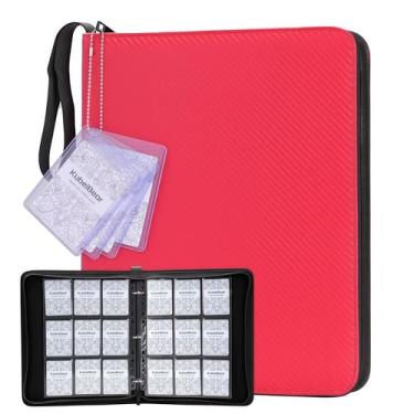 Imagem de Fichário para cartões – Capacidade 720, porta-cartões colecionáveis com zíper para MTG, esportes e colecionáveis – Armazenamento livre de ácido, durável e adequado para viagens (vermelho, 9 bolsos)