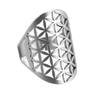Imagem de Anel Ajustável De Aço Inoxidável Flor Da Vida, Amuleto Oco De Arcanjo,