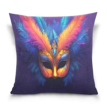 Imagem de Blueangle Capas de almofada de máscara colorida de carnaval - 50 x 50 cm, decoração de férias de fazenda para sofá de casa (256)