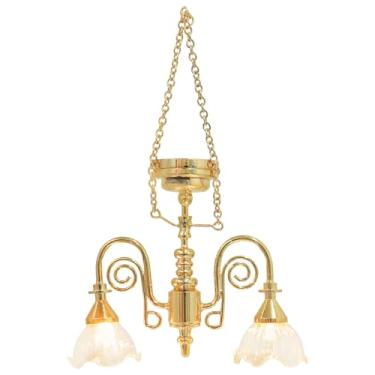 Imagem de Toyvian Lustre Em Miniatura para Decoração de Casa de Bonecas: Luminária de Teto Elegante Em Metal, Escala 1/12, Com Correntes para Pendurar. Acessórios de Luxo para Casa de Bonecas.