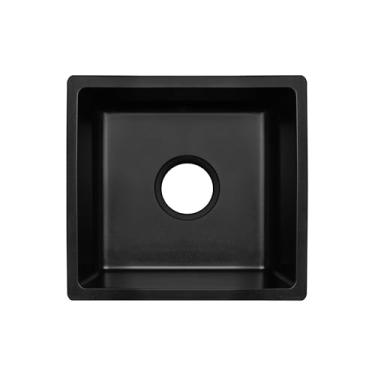 Imagem de Enbol Pia de barra preta, 40,6 x 40,6 cm, pias de cozinha compostas de granito embaixo da pia pequena para bar molhado RV Quartz Sink EGS-1616-B
