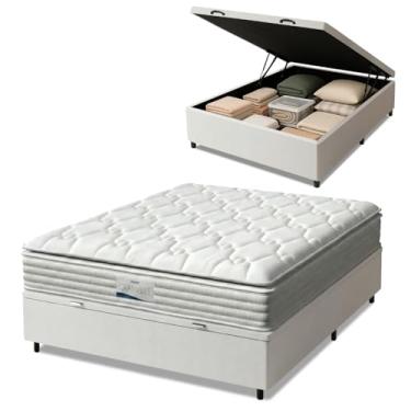 Imagem de Cama Box Baú Casal Colchão Molas Ensacadas Granville Com Pillow Probel 138x188x69cm Branco
