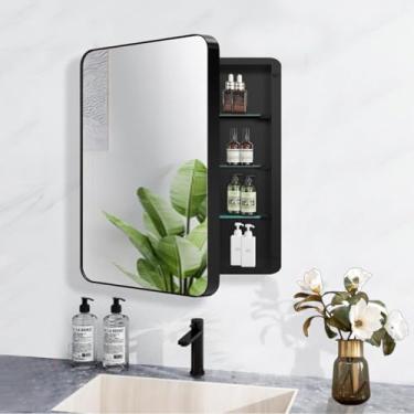 Imagem de HESONTH Armário de remédios com espelho design moderno armário de armazenamento de banheiro de fazenda para banheiro, cozinha, lavanderia (61 x 61 cm, preto)
