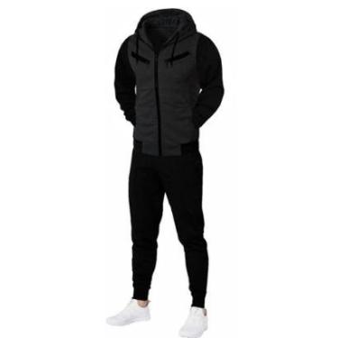 Imagem de Conjunto De Moletom Calça E Blusa Jaqueta De Frio Com Ziper-Masculino