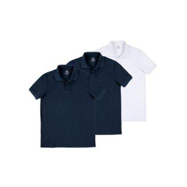 Imagem de Kit com 3 Camisetas Polo Masculina Hering N3a7 Azul Marinho-Masculino