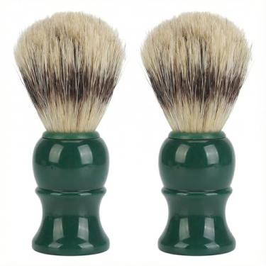 Imagem de Escova masculina de espuma de barba com cerdas macias e cabo de resina confortável para limpeza suave e cuidados diários verde
