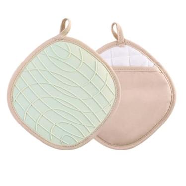 Imagem de Porta Panelas de Silicone Resistente ao Calor Térmicas Cozinha com Textura Ondas Bolso e Alça Acessórios Espessados Respiráveis