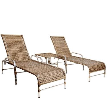 Imagem de 2 Espreguiçadeiras De Alumínio + 1 Mesa De Centro Cappuccino