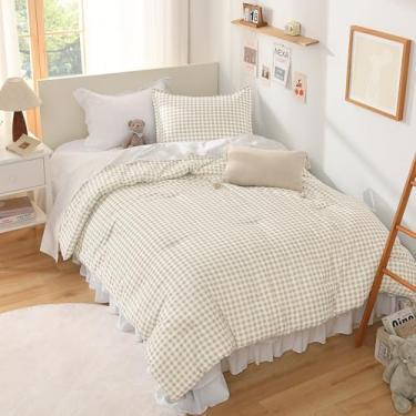 Imagem de Andency Conjunto de edredom Queen xadrez de búfalo (224 x 232 cm), conjunto de cama alternativo com 3 peças, borgonha macia, geométrica, leve, geométrica