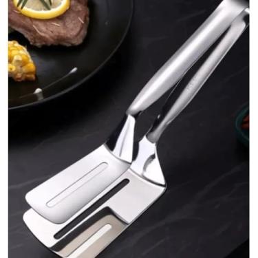 Imagem de Pinça Pegador Espátula Pegadora Dupla para Alimentos em Inox (1 UNIDADE)