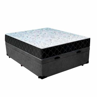 Imagem de Cama Box Baú Casal 138 Suede Cinza Com Colchão Espuma D33 Marrocos 30cm