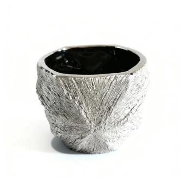 Imagem de YIOXIN Vaso de cerâmica banhado a prata - Vaso pequeno sem orifício de drenagem, projetado para suculentas, cactos e pequenas plantas verdes