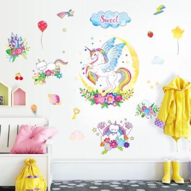 Imagem de Adesivos de parede Unicorn Colorful Rainbow 60x90cm PVC - yiweisai