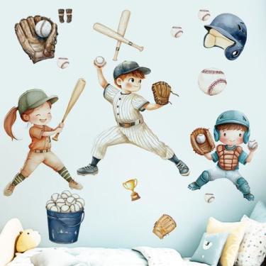 Imagem de Adesivos de parede Baseball Cartoon Sports Kids Room à prova d'água - 