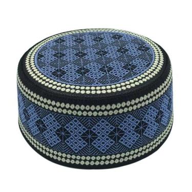 Imagem de Boné étnico tradicional azul e preto estampado para homens - Yiweisai
