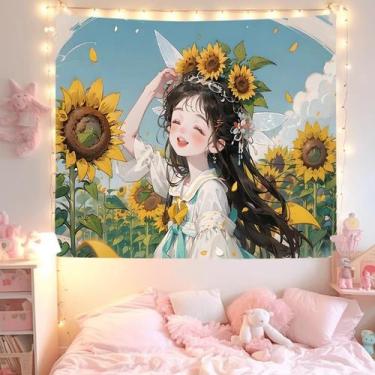 Imagem de Tapeçaria para pendurar na parede Girassol Girl Plush 150 cm x 130 cm 