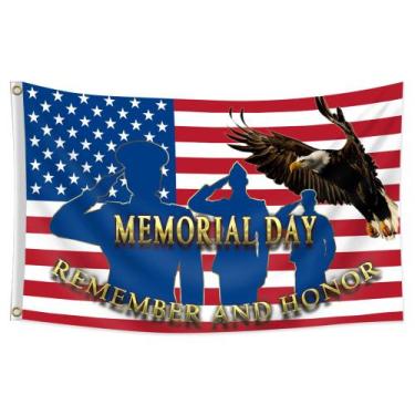 Imagem de Bandeira do Memorial Day em poliéster 90x150cm com design americano - 