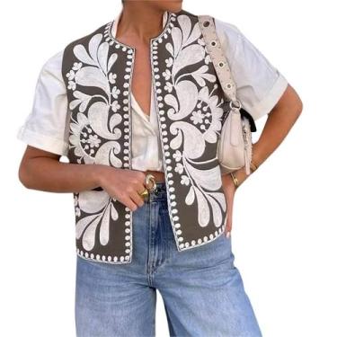 Imagem de Chaleco para Mujer Passec Y2K Bordado Floral Vintage Verde Militar