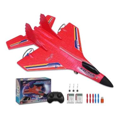 Imagem de Avião RC Flying Fighter vermelho azul amarelo com controle remoto - Gl