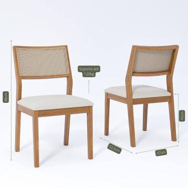 Imagem de Kit 4 Cadeiras para Sala de Jantar Estofadas Oiti Madeira/Cru