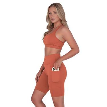 Imagem de Bermuda Fitness Feminina Com Bolsos Laterais Para Celular Cor:Terracot