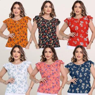 Imagem de Kit 6 Blusinhas Crepinho Social Feminina Estampas Lindas - Look Modas 