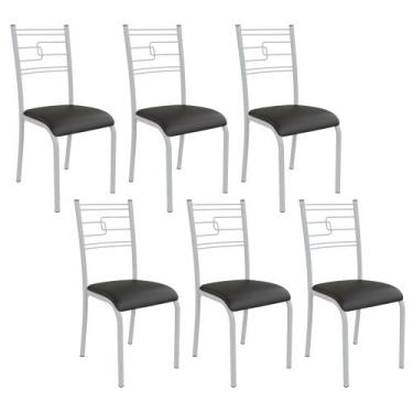 Imagem de Kit 6 Cadeiras Ella Estrutura em Aço Branco e Tecido Preto - Casa e Co