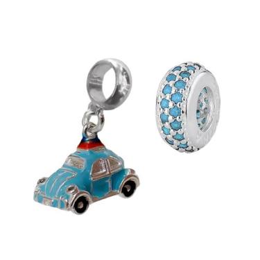 Imagem de Kit Berloque Fusca Azul Separador Azul em Prata 925