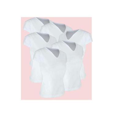Imagem de Kit 5 Camiseta Feminina Lisa Adulto Branca - Del France, G